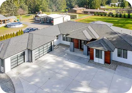 An ariel view of a modern house.