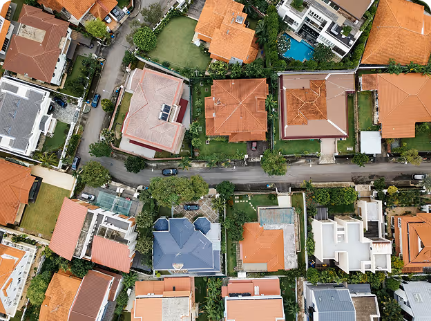 Ariel view of residential houses.